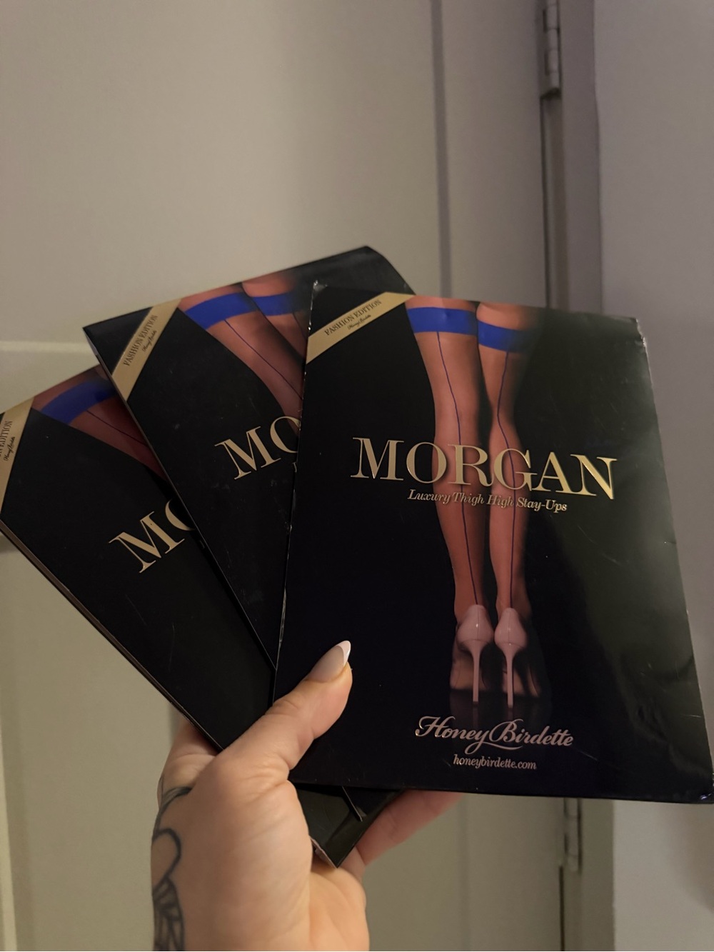 Honey Birdette morgan electric blue stockings